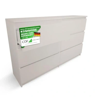 Abbildung von CDF Kommode Malwa M6 120 Farbe: Kaschmir (beige) Schrank für Dokumente, Kleinigkeiten Ideal Wohnzimmer, Schlafzimmer, Kinderzimmer, Jugendzimmer und Büro 6 geräumige Schubladen