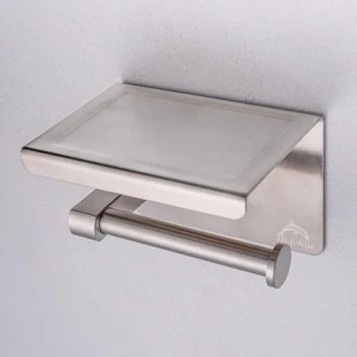 Abbildung von Dolvhin Toilettenpapierhalter ohne Bohren, Edelstahl Klopapierhalter mit Ablage, WC Klorollenhalter, zum Kleben inkl. extra starkem 3M Klebestreifen