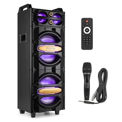 Abbildung von Fenton LIVE2102 Partybox Bluetooth, Karaoke Maschine, Musikbox Bluetooth Groß, Anlage mit Mikrofon und Fernbedienung, MP3 Player LED Partylicht, SD, USB Schwarz
