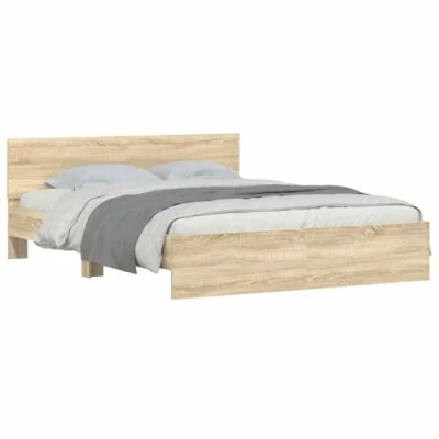 Abbildung von vidaXL Bettgestell, Bettrahmen mit Lattenrost, Bett Gästebett Kopfteil, Doppelbett Schlafzimmerbett Schlafzimmermöbel, Sonoma Eiche 140x190cm