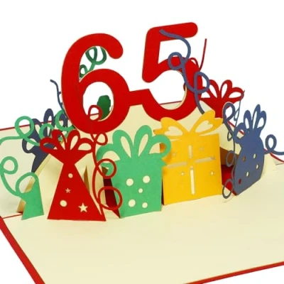 Abbildung von LINPopUp® Karte, 3D Grußkarte Geburtstagkarte 65. Geburtstag, Frauen Jahre, rot (Nr.226)