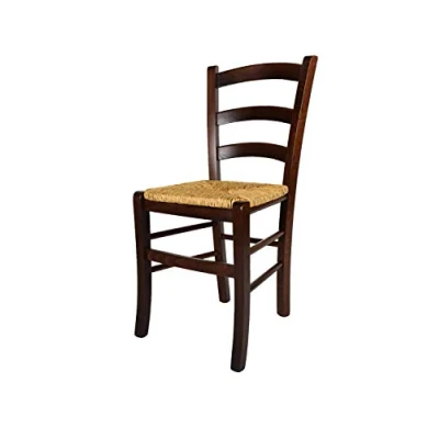 Abbildung von t m c s Tommychairs Stuhl Venezia für Küche und Esszimmer, Robuste Struktur aus lackiertem Buchenholz im Farbton Dunkles Nussbraun Sitzfläche Stroh