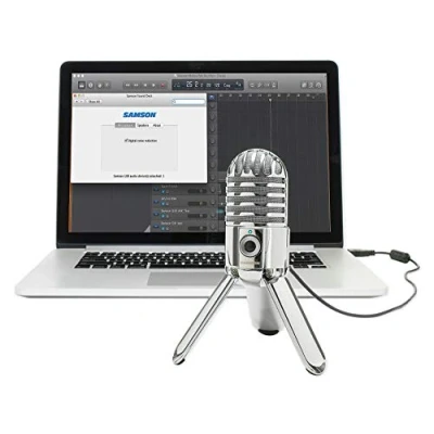 Abbildung von Samson Meteor Mic Portable USB Studio Quality Condenser Microphone High Performance, General Purpose/Podcast/Gaming/Music Recording Microphone, 16 bit, 44.1/48kHz resolution, Silver Chrome