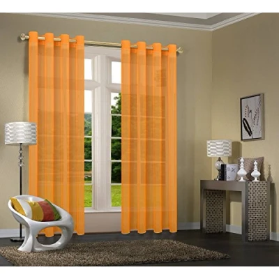 Abbildung von Uni 20332CN 2er Pack Orange Vorhang Transparent Gardinen Set Wohnzimmer Voile Ösenvorhang HxB 245x140 cm mit Bleibandabschluß
