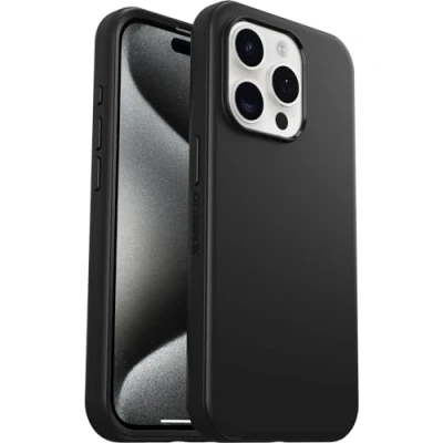 Abbildung von OtterBox Symmetry für MagSafe Hülle iPhone 15 Pro, stoßfest, sturzsicher, schützende dünne Hülle, 3x getestet nach Militärstandard, Schwarz, Keine Einzelhandelsverpackung