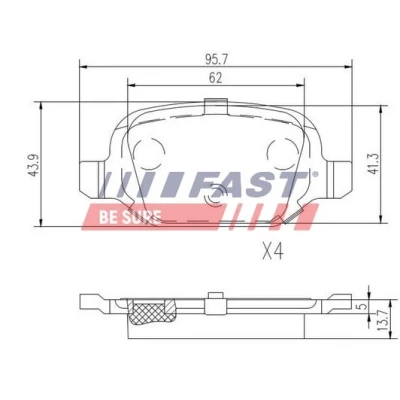 Abbildung von FAST FT29162 Bremsbelagsatz Hinterachse exkl. Verschleißwarnkontakt FIAT: 500 Schrägheck, Panda II C Cabrio