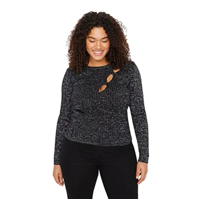 Abbildung von TRENDYOL Damen Women Fitted Bodycon Crew Neck Knitwear Plus Size Jumper Blazer, Schwarz, 3XL Größen