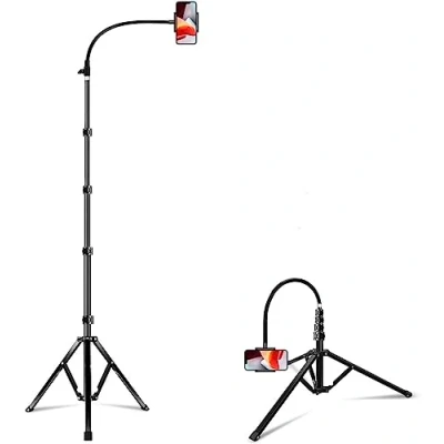 Abbildung von Elitehood 203cm Hoch Handy Stativ, Aluminium iPhone Stativ mit 360Drehbarer Handyhalterung, Verstellbarer Schwanenhals Overhead für Smartphone 14 13 12 Pro Max Mini/Android Phone