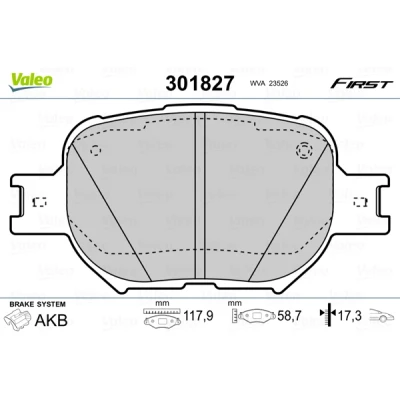 Abbildung von VALEO 301827 Bremsbelagsatz FIRST Vorderachse exkl. Verschleißwarnkontakt ohne Anti Quietsch Blech TOYOTA: Celica VII Coupe, Corolla IX Kombi