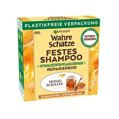 Abbildung von Garnier Festes Shampoo, Reparierendes Honig Schätze Shampoo mit Bienenwachs, kräftigt, schützt &amp; nährt strapaziertes und brüchiges Haar, Wahre Schätze, 60 g