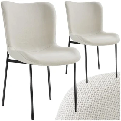 Abbildung von tectake® 2er Stuhl Set, Polsterstuhl, Polster für Küche, Esstisch, Sessel Schminktisch, Cocktailsessel, Elegante Esszimmerstühle, Wohnzimmerstühle edles Dining Webstoff Off White/schwarz