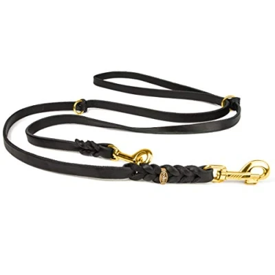 Abbildung von CopcoPet Hundeleine aus Fettleder 3m x 12mm Schwarz 3 Fach verstellbar, geflochten Mit Messingbeschlägen Grifffest, robust Umhängeleine für mittelgroße Hunde, ideal Spaziergang, Training