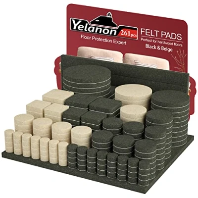 Abbildung von Yelanon Filzgleiter selbstklebend 261Pcs für Stühle Stuhl Möbelgleiter Selbstklebender Filz Bester Bodenschoner Möbelfüße Schwarz + Beige
