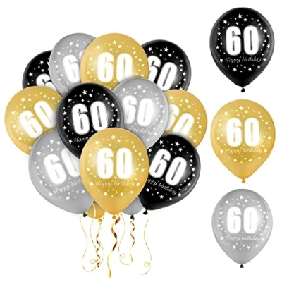 Abbildung von Luftballoon 60 Geburtstag, Geburtstag Deko Mann Frau, Zahlenballon 60, Gold Schwarz Silber Ballon 30 Stück Happy Birthday Girlande