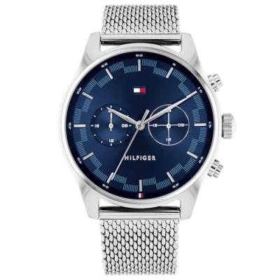 Abbildung von Tommy Hilfiger Multi Zifferblatt Quarz Uhr für Herren mit Silbernes Edelstahl Mesh Gliederarmband 1710420