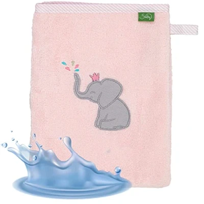Abbildung von Smithy Waschlappen Baby ELEFANT 100% Baumwolle Frottee Waschhandschuh Kinder Jungen &amp; Mädchen Geschenk zur Geburt