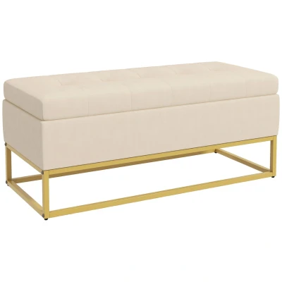 Abbildung von HOMCOM Sitzbank Truhenbank mit Stauraum und Stahlbeine (Aufbewahrungsbank, 1 St., Lagerbank), Beige, 110 x 44 49 cm
