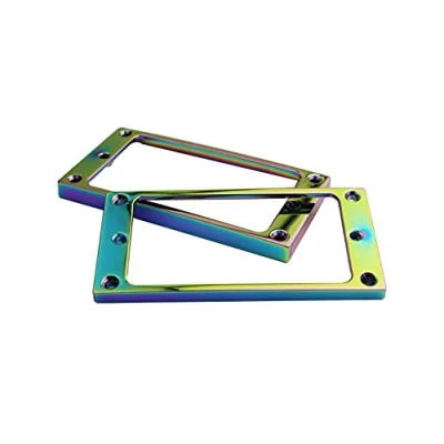 Abbildung von Guyker Flat Metal Humbucker Pickup Mounting Ring Set Bridge Neck Pickups Cover Frame Replacement Part for Electric Guitar or Precision Bass(2PCS, Chameleon Rainbow)