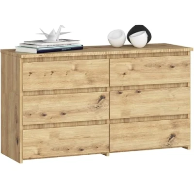 Abbildung von AKORD Kommode CL 100 mit 6 Schubladen Komodenschrank Funktional Für Wohnzimmer Schlafzimmer Langlebig Rollenführung ABS Kante 35x100x57cm Artisan Eiche + Front