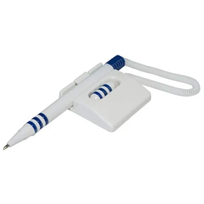 Abbildung von OFFICER PRODUCTS Kugelschreiber mit Teleschnur Basic/Schreibfarbe Blau/Kugelschreiberständer/Selbstklebend/Farbe: blau weiß