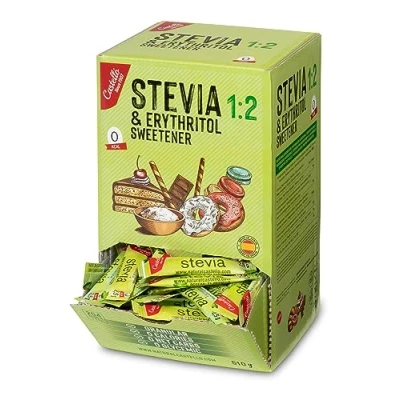Abbildung von Stevia + Erythrit 1:2 Süßstoff 204 Beutel mit 2,5 g 100% Natürlicher Zuckerersatz 0 Kalorien Glykämischer Index Keto und Paleo Kohlenhydrate Kein GVO Castello since 1907 510