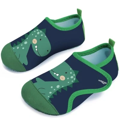 Abbildung von Badeschuhe Kinder Strandschuhe Schwimmschuhe Jungen Baby Wasserschuhe Schnell Badesoken Aquaschuhe Trocknend Barfuss Schuhe（Dinosaurier DunkelGrün 22/23）