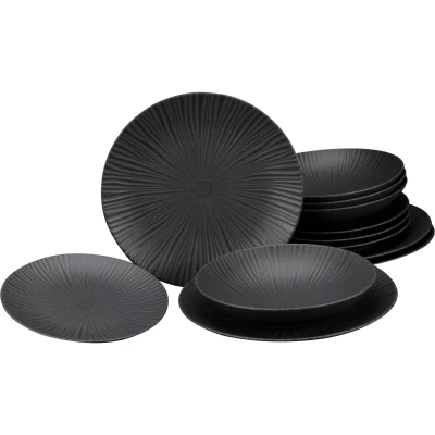 Abbildung von CreaTable Tafelservice &quot;Geschirr Set Vesuvio&quot;, (Set, 12 tlg., Teller für 4 Personen), Service, schwarz, ausdrucksstarkes Relief, Teile, Personen