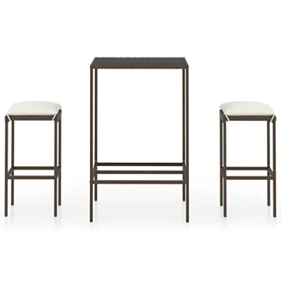 Abbildung von vidaXL Gartenbar Set 5 TLG., Gartenmöbel Bartisch 4 Barstühle, Stehtisch Barhocker für Garten Terrasse, Sitzgruppe Gartenset mit Kissen, Braun Poly Rattan