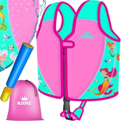 Abbildung von KIDIZ® Schwimmweste Kinder S 1 2 Jahre Schwimmhilfe Jungen &amp; Mädchen Badeweste Babys Kleinkinder Float Jacket Klettverschluss Neopren mit Wasserpistole Sicherheitsgurt verstellbar