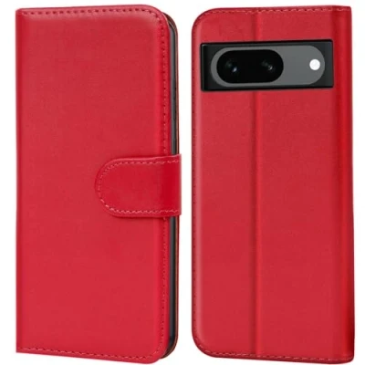 Abbildung von Verco Handyhülle für Google Pixel 8a Hülle, Bookcase Tasche Flipcover Case [Kartenfächer/Aufstellfunktion], Rot