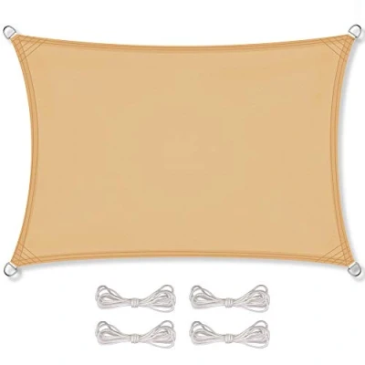 Abbildung von CelinaSun Sonnensegel wasserdicht inkl Befestigungsseile Premium PES wasserabweisend imprägniert Rechteck 2 x 6 m Sand beige