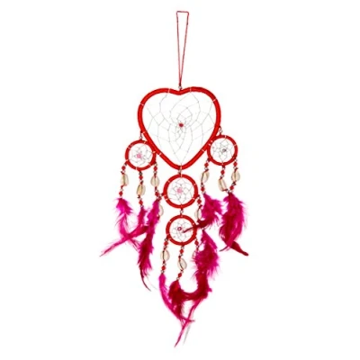 Abbildung von 45cm x 11cm Herz Dreamcatcher Traumfänger Rot Pinke Federn Gute Träume