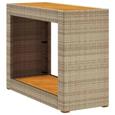Abbildung von vidaXL Garten Beistelltisch, Outdoor Tisch mit Holzplatte, Gartentisch Stahlrahmen, Terrassentisch Couchtisch Gartenmöbel, Beige Poly Rattan