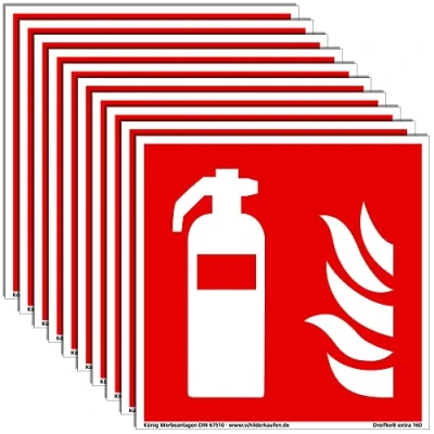Abbildung von 10 Schilder Feuerlöscher extra langnachleuchtend PVC selbstklebend 148x148mm DIN EN ISO 7010 F001 67510 (Brandschutzzeichen) Dreifke® 160