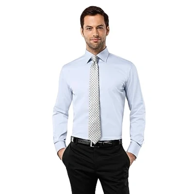 Abbildung von Vincenzo Boretti Herren Hemd Umschlagmanschette bügelfrei 100% Baumwolle Slim fit Uni hellblau 39 40