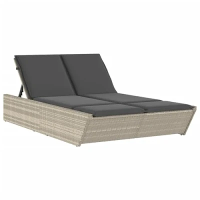 Abbildung von vidaXL Gartenliege Doppel Sonnenliege mit Kissen Hellgrau Poly Rattan, 1 St.
