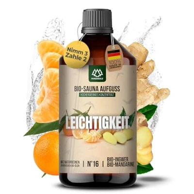 Abbildung von NORDHOLZ® Saunaaufguss BIO [NATURREINE ÄTHERISCHE ÖLE] Sauna Aufgussmittel #16 Leichtigkeit 250ml Ingwer, Mandarine Aufguss Saunaöl
