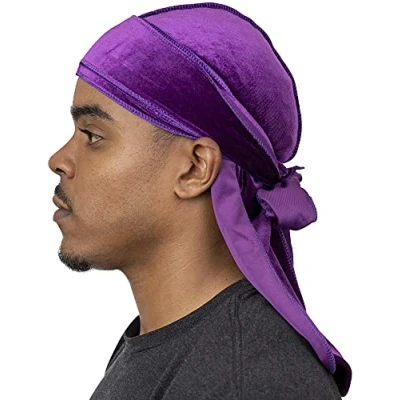Abbildung von Veeta Hochwertige Samt Durags in mehreren Farben, aus weichem Samtstoff, mit seidigem Innenfutter und langen Bändern. Violett Einheitsgröße