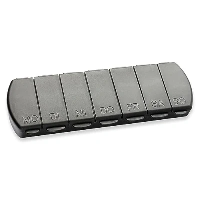 Abbildung von Schramm Pillendose Schramm® Tablettenbox schwarz 11x4 x1,5cm Pillen Tabletten Box 7 Tage Schachtel Tablettendose Pillenbox Tablettenboxen Pillendosen Dose