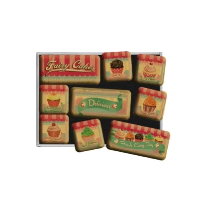 Abbildung von Nostalgic Art Retro Kühlschrank Magnete, 9 Stück, Fairy Cakes Delicious Geschenk Idee für die Küche, Magnetset Magnettafel, Vintage Design