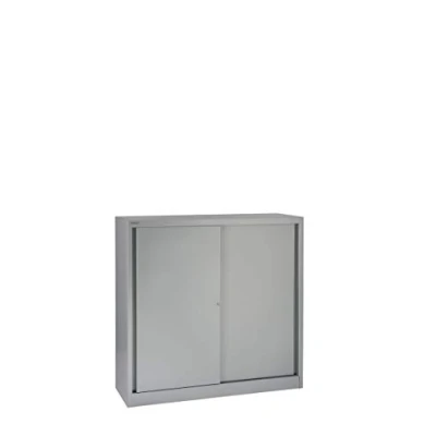 Abbildung von BISLEY Schiebetürenschrank ECO, 2 Fachböden, 3 OH, Metall, 355 Silber, 43 x 120 118.1 cm