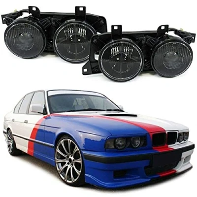 Abbildung von Doppel Scheinwerfer SET schwarz für BMW 5er E32 7er E34 1988 1995