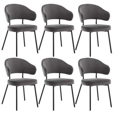 Abbildung von WOLTU 6er Set Esszimmerstühle, Küchenstuhl, Polsterstuhl, Loungesessel, Wohnzimmerstuhl, Design Stuhl, mit Rückenlehne Armlehnen Metallbeinen, gepolstert, Samt, Dunkelgrau, BH389dgr 6