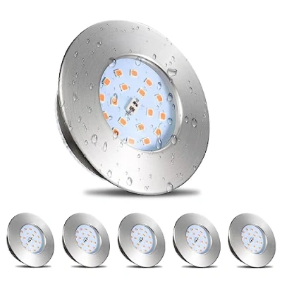 Abbildung von HiBay LED Spot 5W Einbaustrahler Flach IP44 Badezimmer Deckenspots Rund Matt Nickel Einbauleuchten 3000K Warmweiß 500lm 6er Set