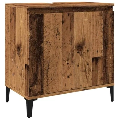 Abbildung von vidaXL Waschbeckenunterschrank, Waschtischunterschrank mit Stauraum, Unterschrank Holzbeine für Badezimmer, Badschrank Badezimmerschrank, Altholz Optik Holzwerkstoff