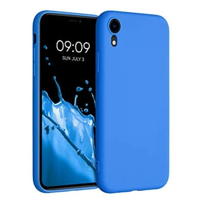 Abbildung von kwmobile Hülle kompatibel mit Apple iPhone XR weiches TPU Silikon Case Cover geeignet für kabelloses Laden Neon Blau