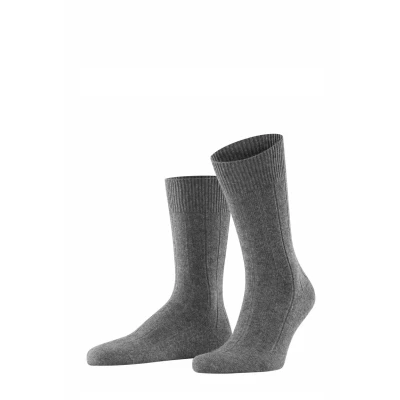 Abbildung von FALKE Herren Lhasa Rib M SO Wolle Kaschmir einfarbig 1 Paar Socken, Grau (Light Grey Melange 3390) neu umweltfreundlich, 39 42