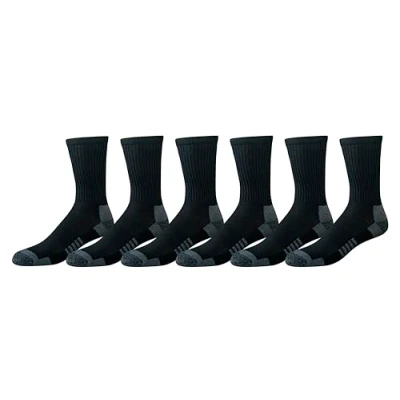 Abbildung von Amazon Essentials Herren Sportliche Crew Sportsocken aus gepolsterter, atmungsaktiver Funktionsbaumwolle, 6 Paar, Schwarz, 38.5 46