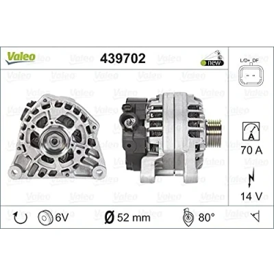 Abbildung von VALEO 439702 Lichtmaschine 14V 70A PEUGEOT: 206 Schrägheck, 207 307 CITROËN: C2 C3 I Pluriel