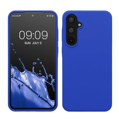 Abbildung von kwmobile Hülle kompatibel mit Samsung Galaxy A55 5G Silikon Handy Case Handyhülle weiche Oberfläche kabelloses Laden Baltik Blau